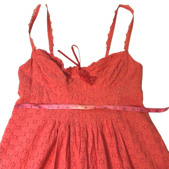 Rebecca Taylor Orange SILK Eyelet Fit & Flare Mini Dress  Lined Adj Straps Sz 8 - Picture 6 of 9